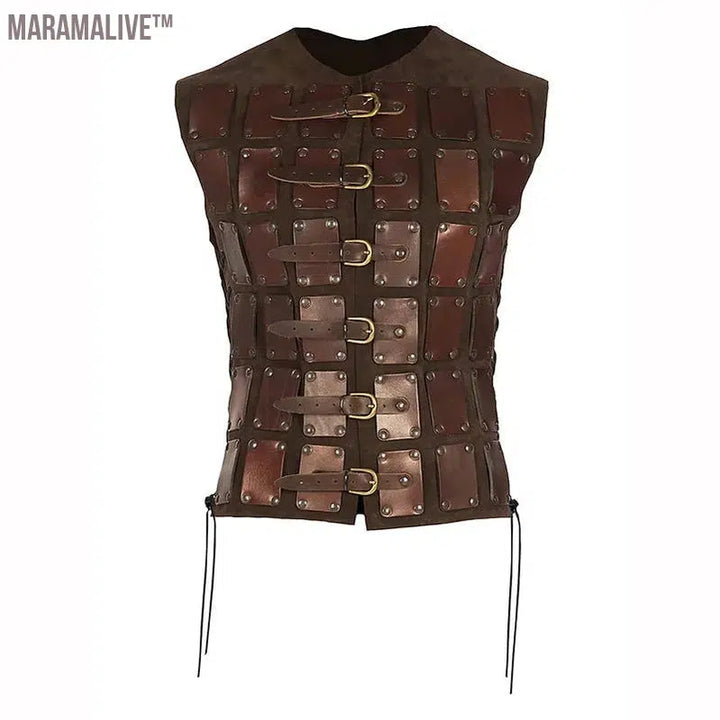 Medieval Renaissance Leather Tops Jerkin Coat Viking Pirate Knight Warrior Cosplay Costume Brigandine Men Vest Tabard LARP Tunic