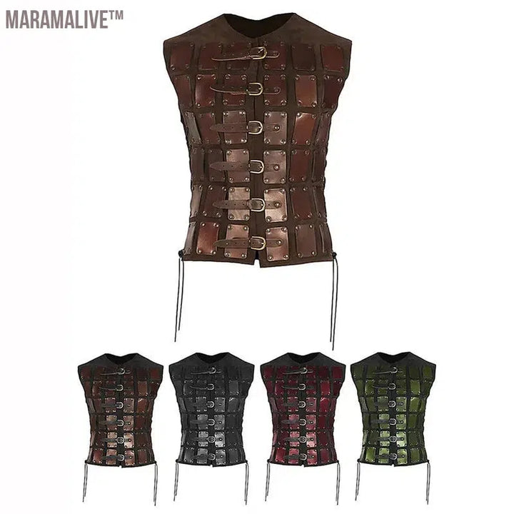 Medieval Renaissance Leather Tops Jerkin Coat Viking Pirate Knight Warrior Cosplay Costume Brigandine Men Vest Tabard LARP Tunic