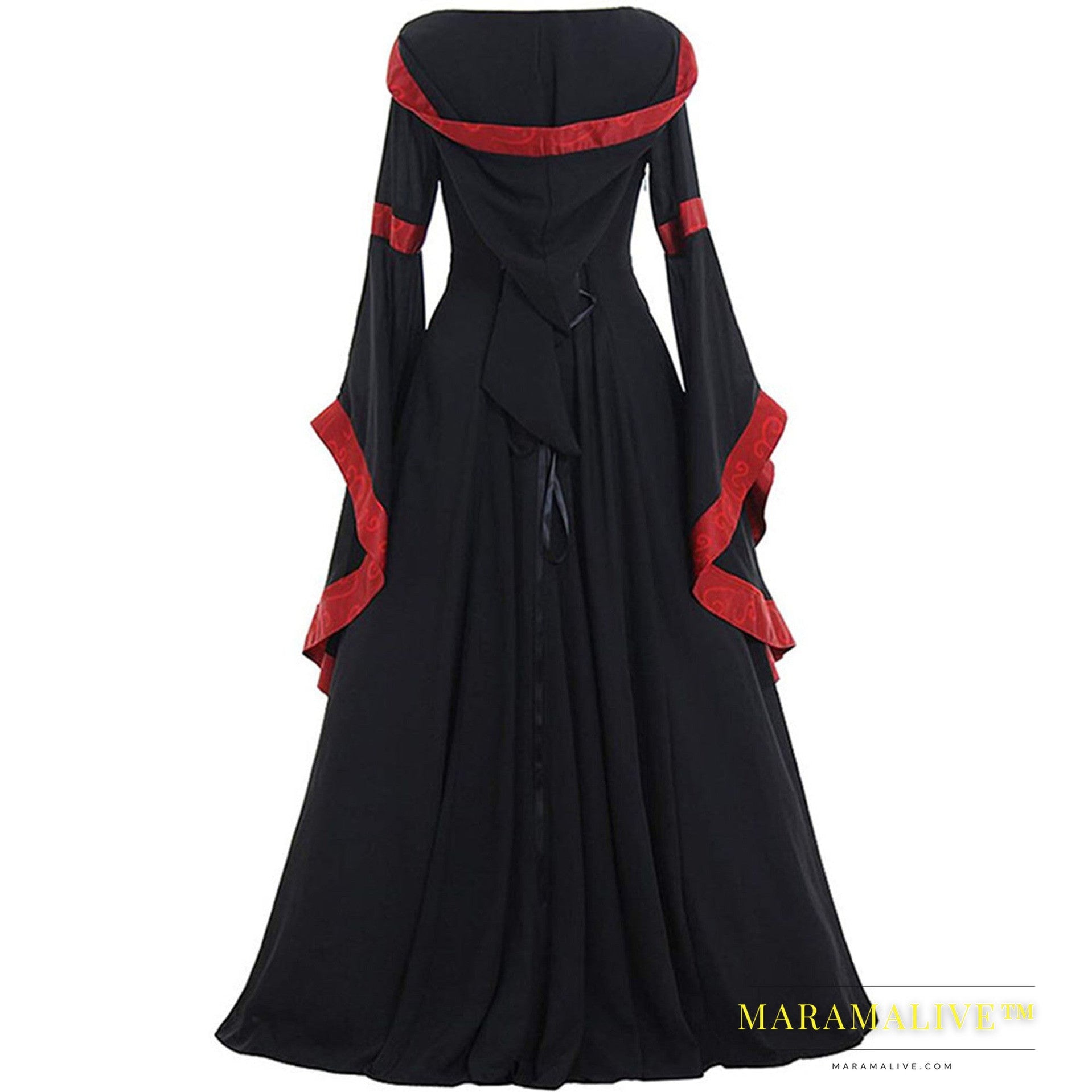 Medieval Retro Hooded Square Neck Tie Dress