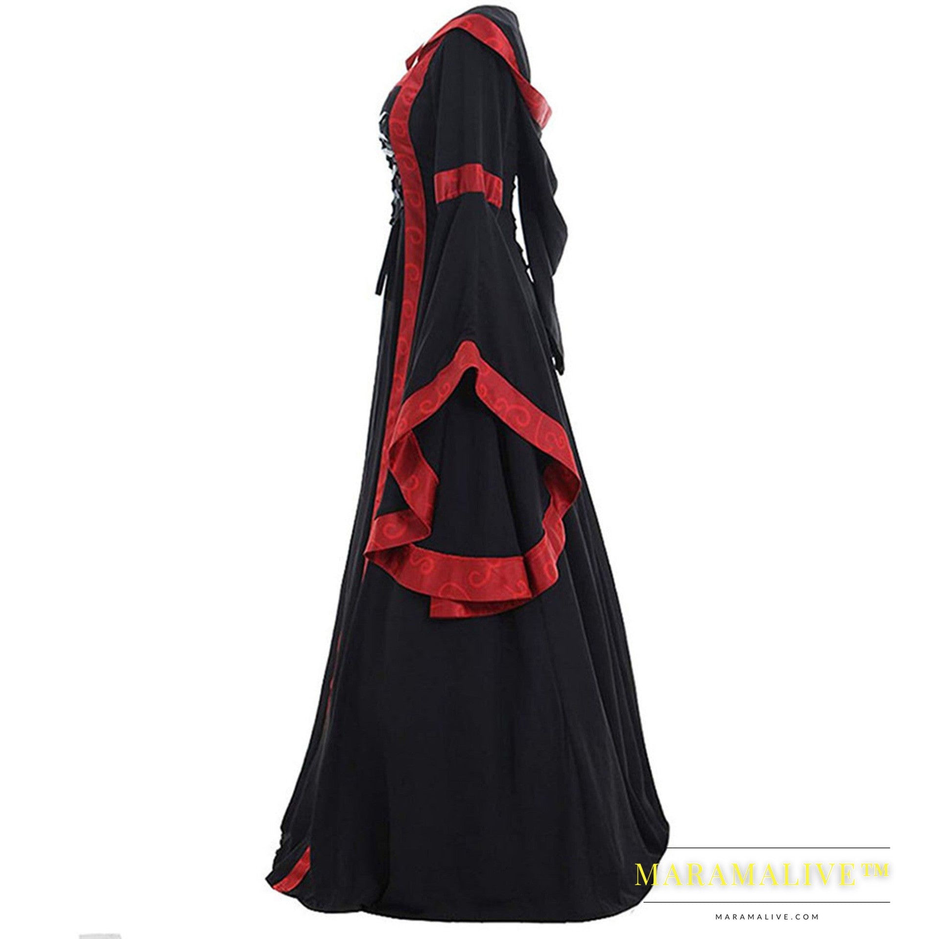 Medieval Retro Hooded Square Neck Tie Dress