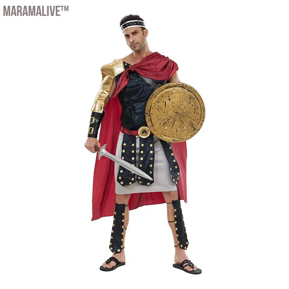 Medieval Roman Warrior Costume Men's Halloween Costumes Spartan Soldier Gladiator Cosplay Outfit Carnival Party Dress Up