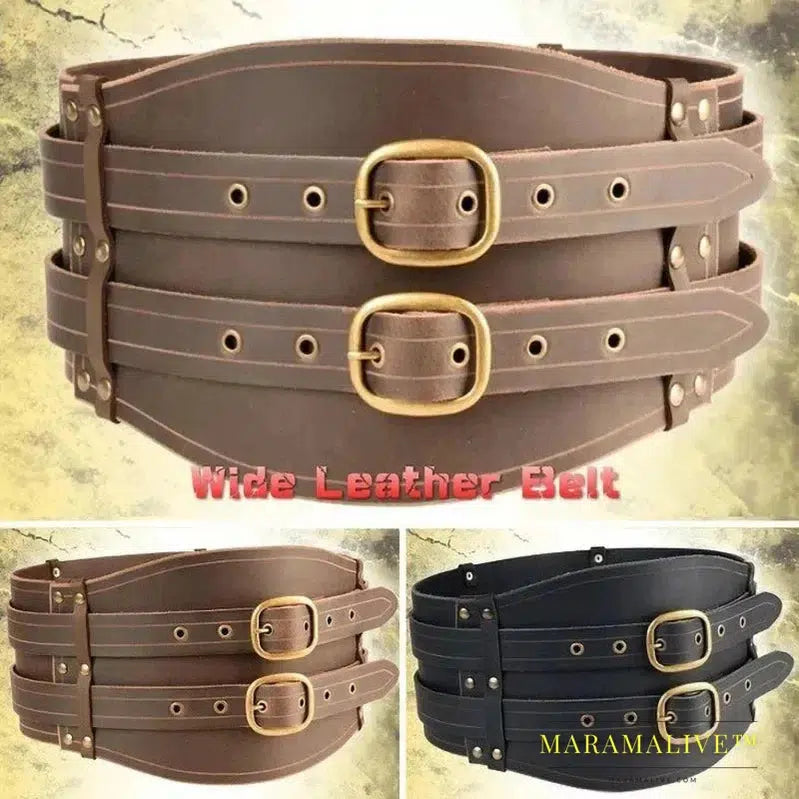 Medieval Steampunk Festival Wide Faux Leather Belt Gothic Larp Cosplay Viking Knight Waistband Waist Protector for Men Women