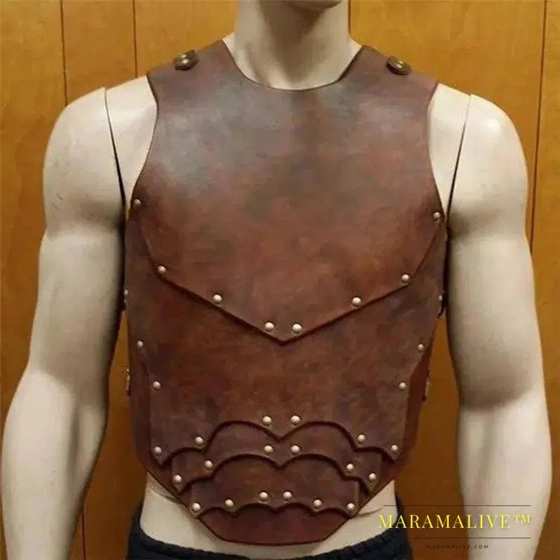 Medieval Steampunk PU Leather Cuirass Viking Knight Gladiator Pirate Cosplay Costume Chest Armor Vest Outfit Breastplate For Men