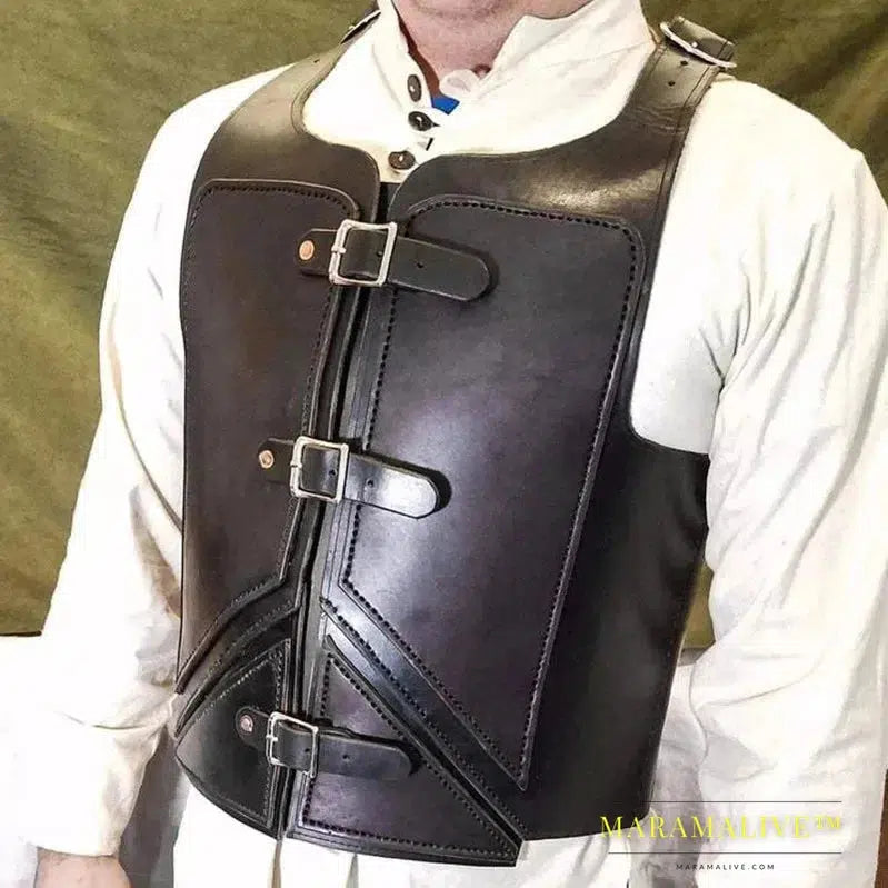 Medieval Steampunk PU Leather Vest for Men Armor War Larp Knight Warrior Armour Roman Archer Fantasy Cosplay Costume Accessories