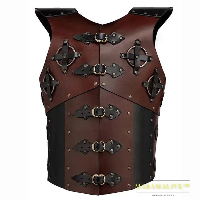 Medieval Steampunk Rivet Buckle Armor Viking Warrior Knight PU Leather Harness Pauldrons Battle Breastplate Cosplay Costume