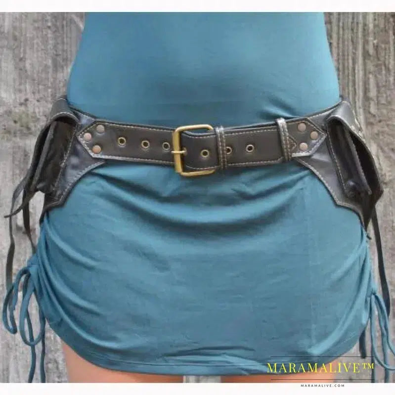 Medieval Steampunk Utility Belt Leather Hip Bag Bohemian Hippy Gypsy Festival Fanny Pack Tribal Pocket Hiking Mobile Phone Pouch