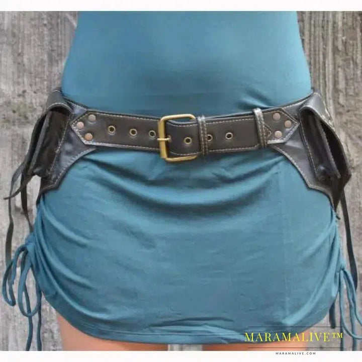 Medieval Steampunk Utility Belt Leather Hip Bag Bohemian Hippy Gypsy Festival Fanny Pack Tribal Pocket Hiking Mobile Phone Pouch