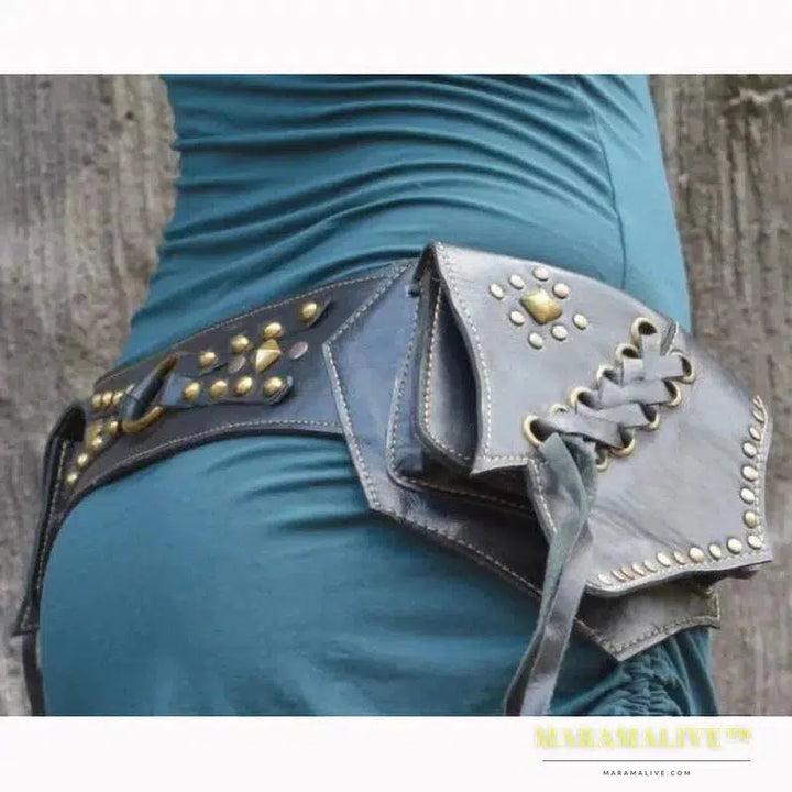 Medieval Steampunk Utility Belt Leather Hip Bag Bohemian Hippy Gypsy Festival Fanny Pack Tribal Pocket Hiking Mobile Phone Pouch