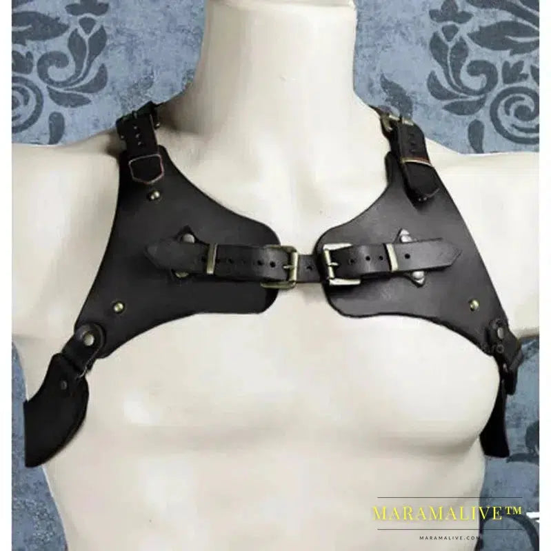 Medieval Steampunk Viking PU Leather Suspender Shoulder Chest Harness Armor for Men Women Cosplay Outfit Breastplate Accessory