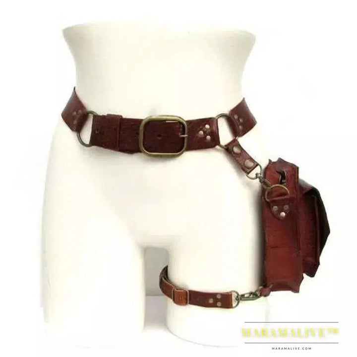 Medieval Steampunk Waist Ring Belt Pouch PU Leather Fanny Bag For Women Men Viking Warrior Larp Cosplay Costume Thigh Wallet