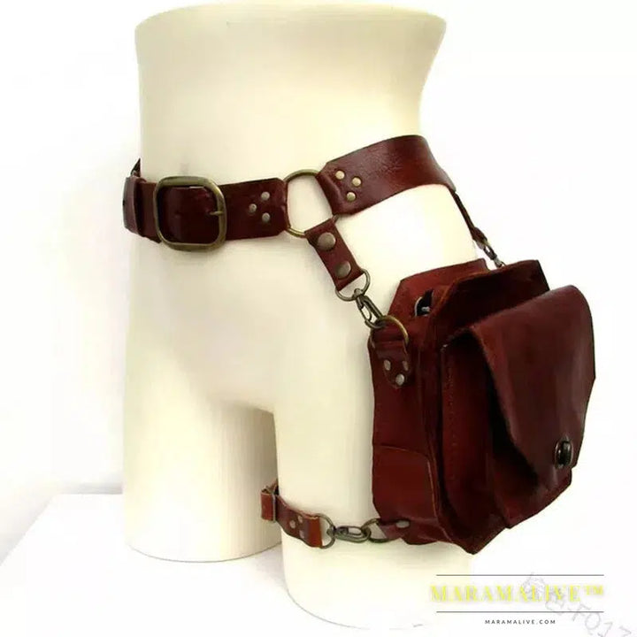 Medieval Steampunk Waist Ring Belt Pouch PU Leather Fanny Bag For Women Men Viking Warrior Larp Cosplay Costume Thigh Wallet