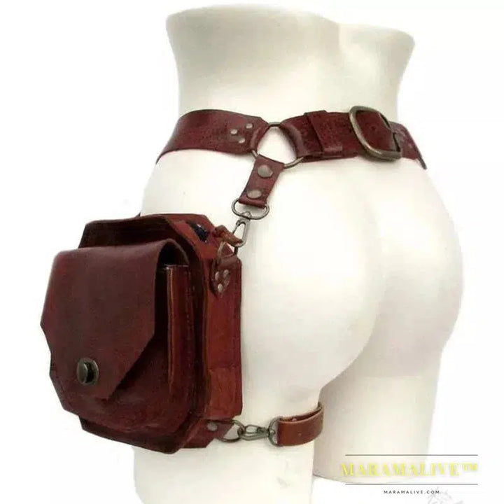 Medieval Steampunk Waist Ring Belt Pouch PU Leather Fanny Bag For Women Men Viking Warrior Larp Cosplay Costume Thigh Wallet