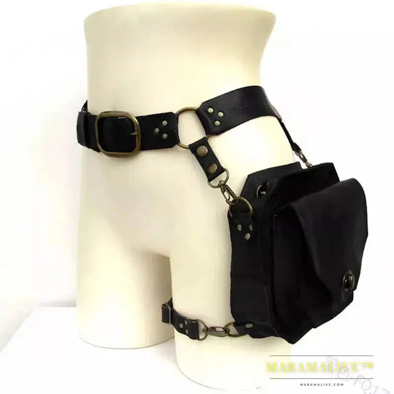 Medieval Steampunk Waist Ring Belt Pouch PU Leather Fanny Bag For Women Men Viking Warrior Larp Cosplay Costume Thigh Wallet