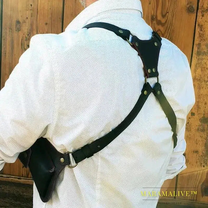 Medieval Underarm Cell Phone Holster Bag with Double Concealed Pockets PU Leather Shoulder Strap Harness Wallet for Anti-Theft