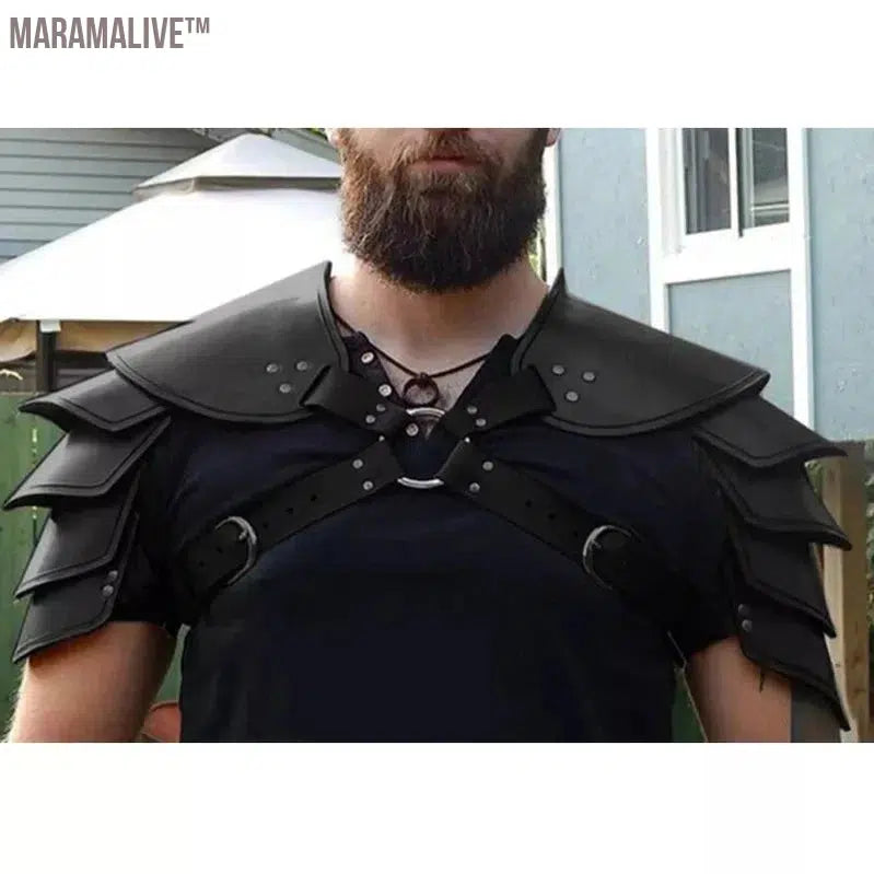 Medieval Viking Gladiator Warrior Leather Pauldrons Double Shoulder Armor Spaulders Samurai Knight Cosplay Costume Props For Men