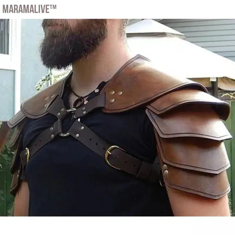 Medieval Viking Gladiator Warrior Leather Pauldrons Double Shoulder Armor Spaulders Samurai Knight Cosplay Costume Props For Men