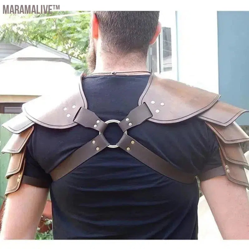 Medieval Viking Gladiator Warrior Leather Pauldrons Double Shoulder Armor Spaulders Samurai Knight Cosplay Costume Props For Men