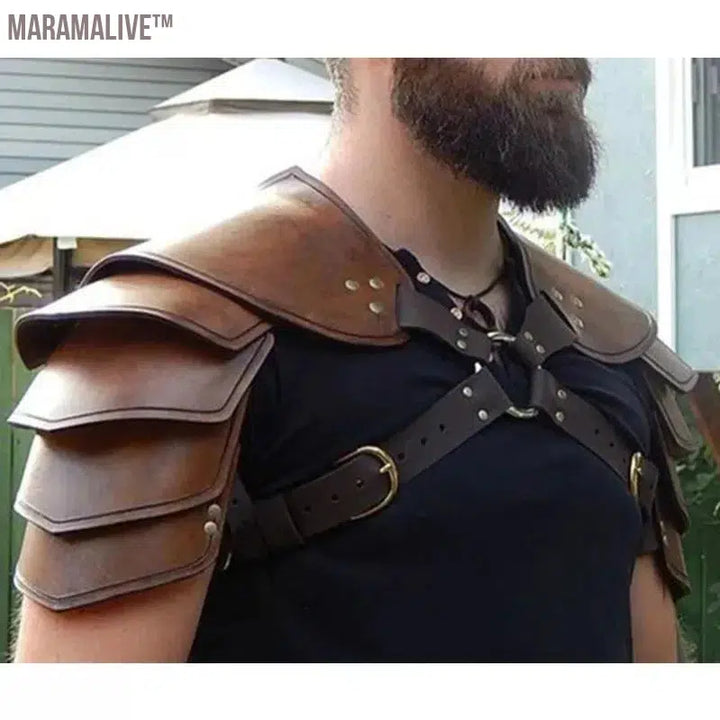 Medieval Viking Gladiator Warrior Leather Pauldrons Double Shoulder Armor Spaulders Samurai Knight Cosplay Costume Props For Men