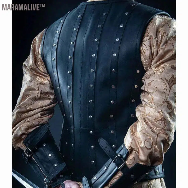 Medieval Viking Pirate Leather Brigandine Armor Jacket Halloween Outfit Knight Warrior Cosplay Costume LARP Vest Coat Tabard Men