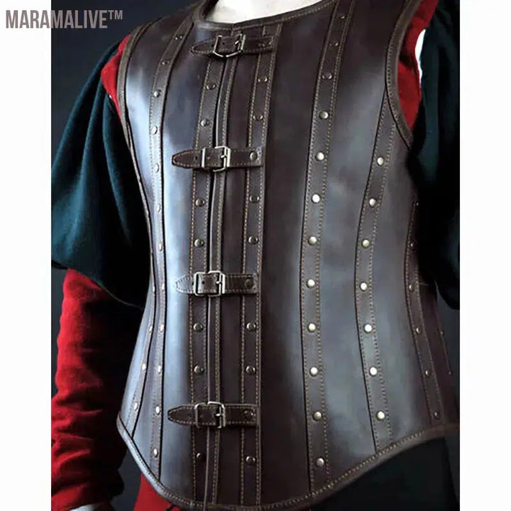 Medieval Viking Pirate Leather Brigandine Armor Jacket Halloween Outfit Knight Warrior Cosplay Costume LARP Vest Coat Tabard Men