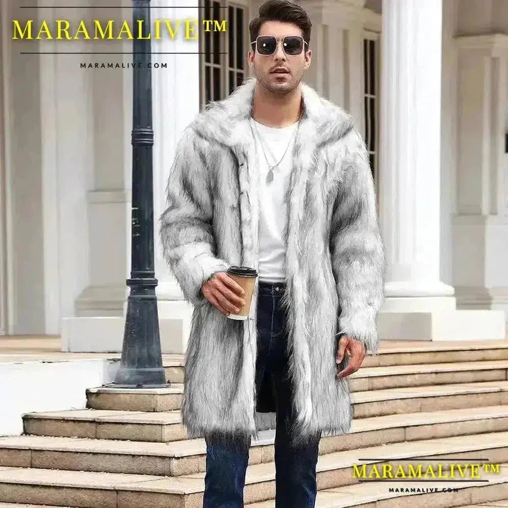 Men Faux Fox Fur Jacket Coat Winter Thick Fluffy Long Sleeve Warm Shaggy Outerwear Luxury Fur Long Jacket Bontjas Jackets Mens