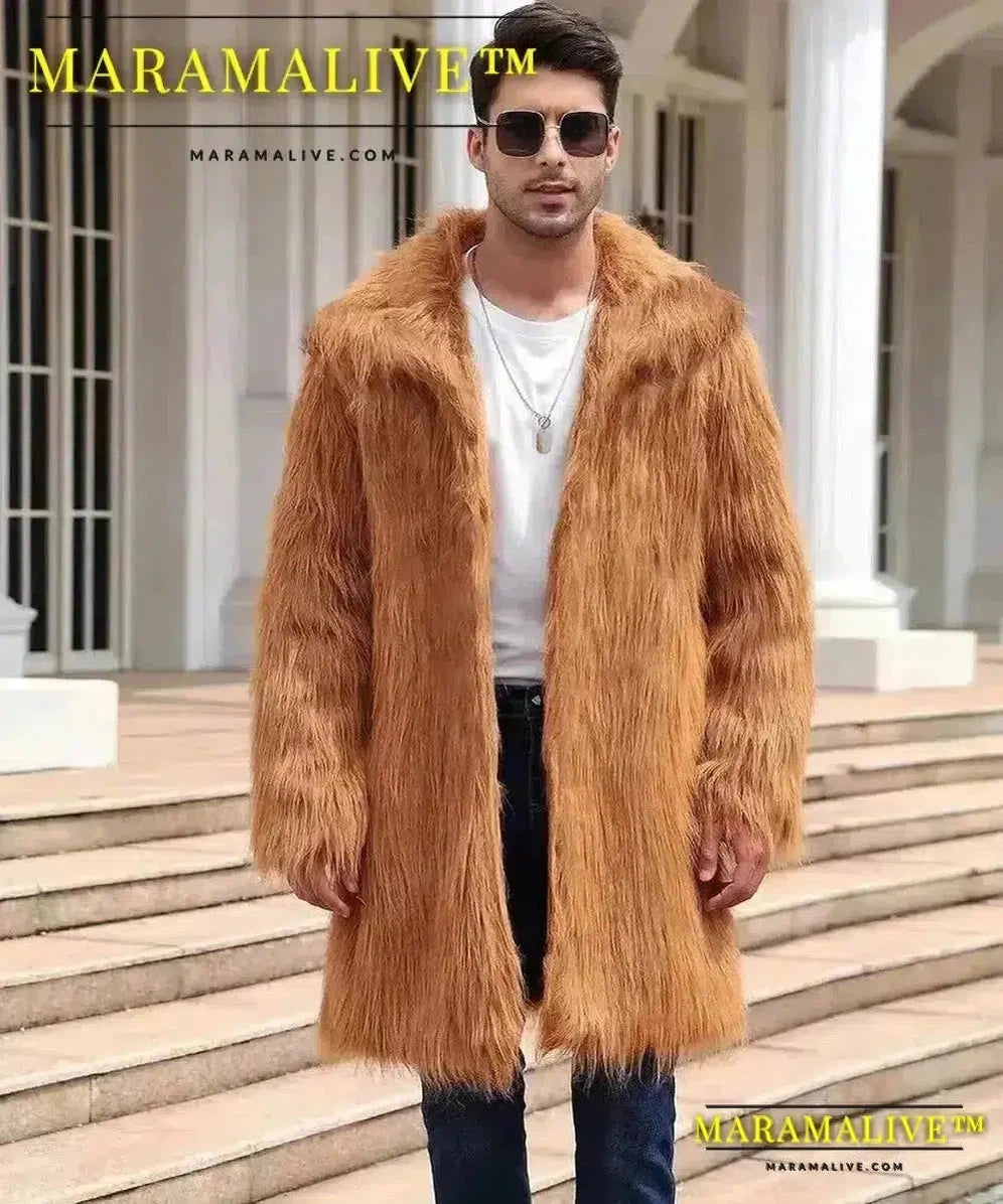 Men Faux Fox Fur Jacket Coat Winter Thick Fluffy Long Sleeve Warm Shaggy Outerwear Luxury Fur Long Jacket Bontjas Jackets Mens