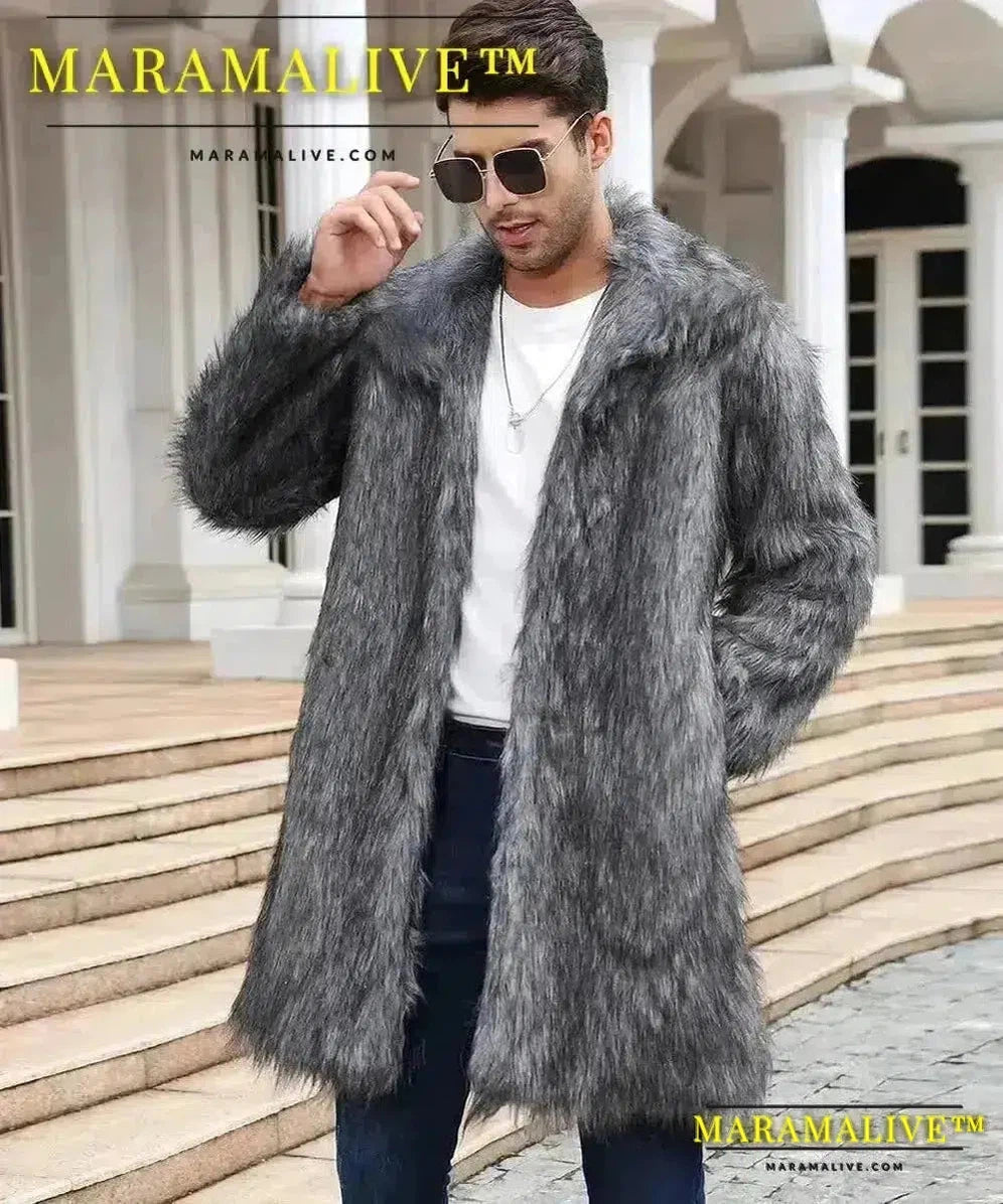 Men Faux Fox Fur Jacket Coat Winter Thick Fluffy Long Sleeve Warm Shaggy Outerwear Luxury Fur Long Jacket Bontjas Jackets Mens