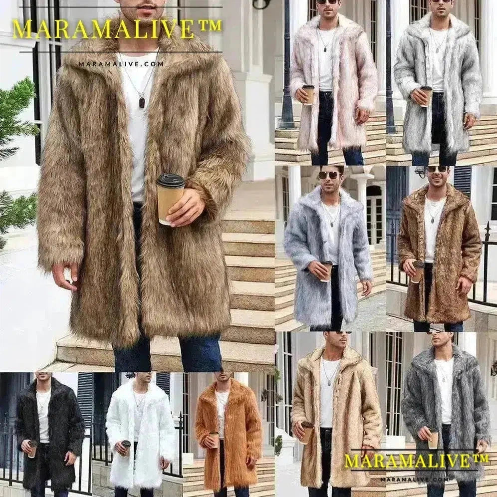 Men Faux Fox Fur Jacket Coat Winter Thick Fluffy Long Sleeve Warm Shaggy Outerwear Luxury Fur Long Jacket Bontjas Jackets Mens