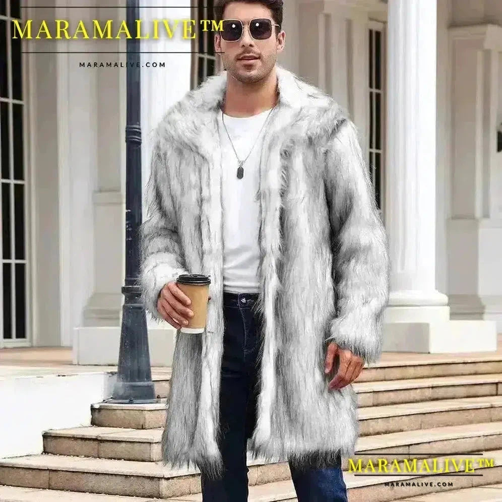 Men Faux Fox Fur Jacket Coat Winter Thick Fluffy Long Sleeve Warm Shaggy Outerwear Luxury Fur Long Jacket Bontjas Jackets Mens