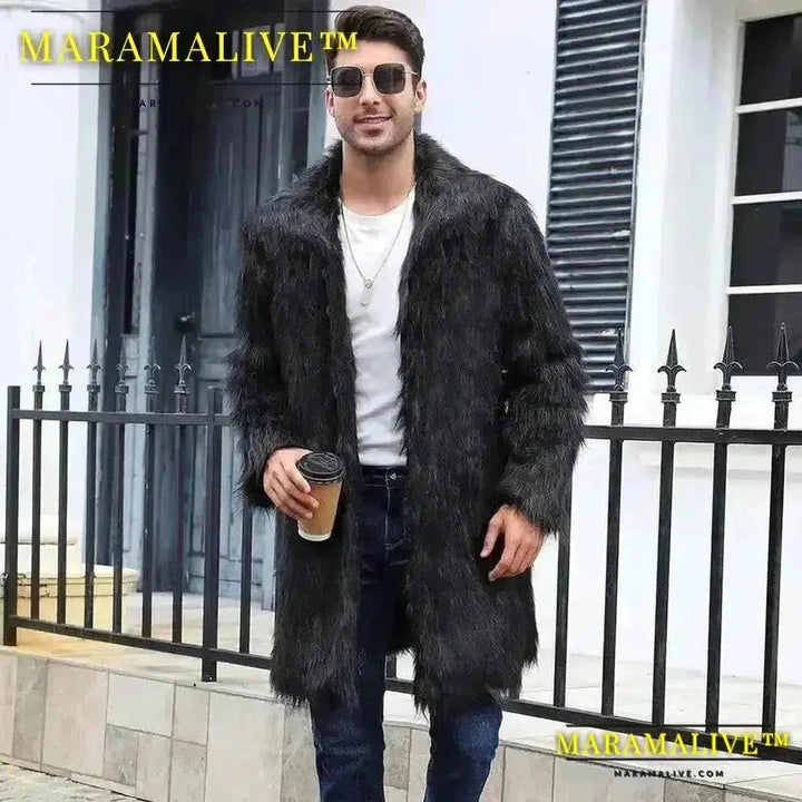 Men Faux Fox Fur Jacket Coat Winter Thick Fluffy Long Sleeve Warm Shaggy Outerwear Luxury Fur Long Jacket Bontjas Jackets Mens