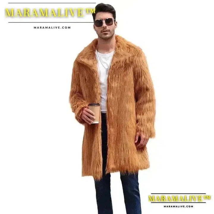 Men Faux Fox Fur Jacket Coat Winter Thick Fluffy Long Sleeve Warm Shaggy Outerwear Luxury Fur Long Jacket Bontjas Jackets Mens