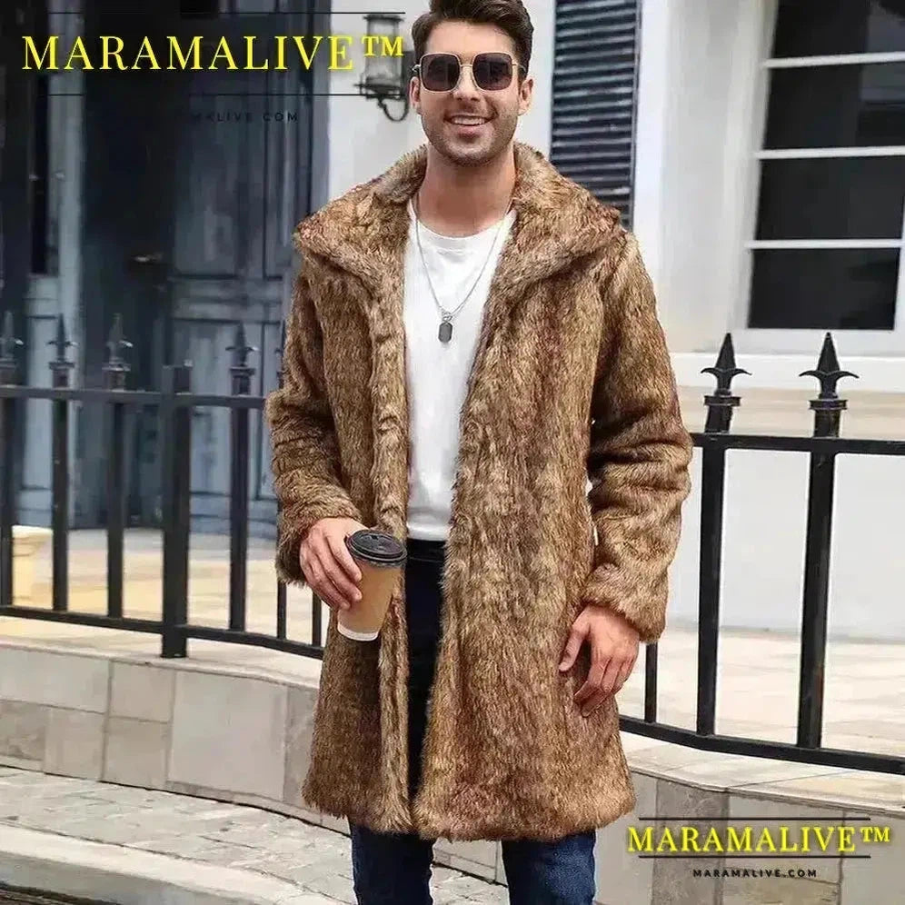 Men Faux Fox Fur Jacket Coat Winter Thick Fluffy Long Sleeve Warm Shaggy Outerwear Luxury Fur Long Jacket Bontjas Jackets Mens