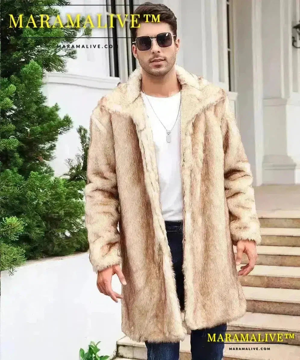 Men Faux Fox Fur Jacket Coat Winter Thick Fluffy Long Sleeve Warm Shaggy Outerwear Luxury Fur Long Jacket Bontjas Jackets Mens