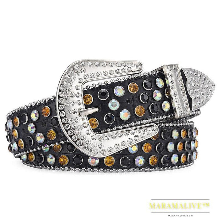 Men Women Alloy Belt Punk Rock Rivet Rhinestone