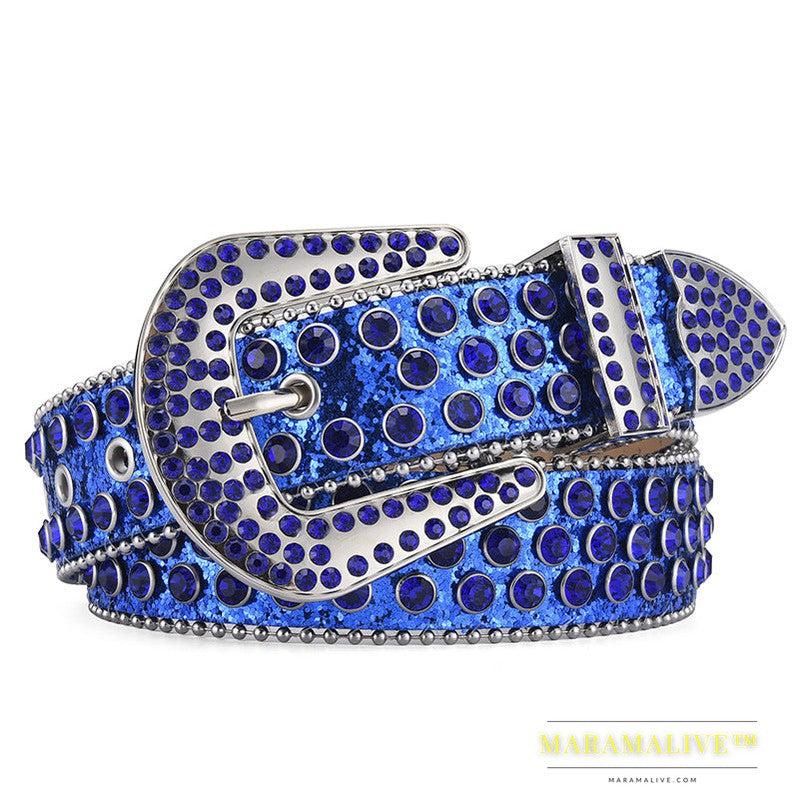 Men Women Alloy Belt Punk Rock Rivet Rhinestone