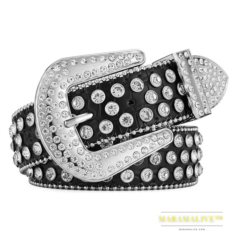 Men Women Alloy Belt Punk Rock Rivet Rhinestone