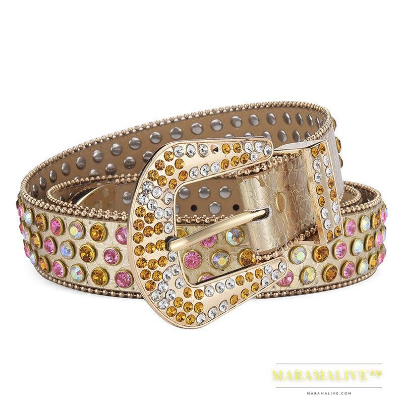 Men Women Alloy Belt Punk Rock Rivet Rhinestone