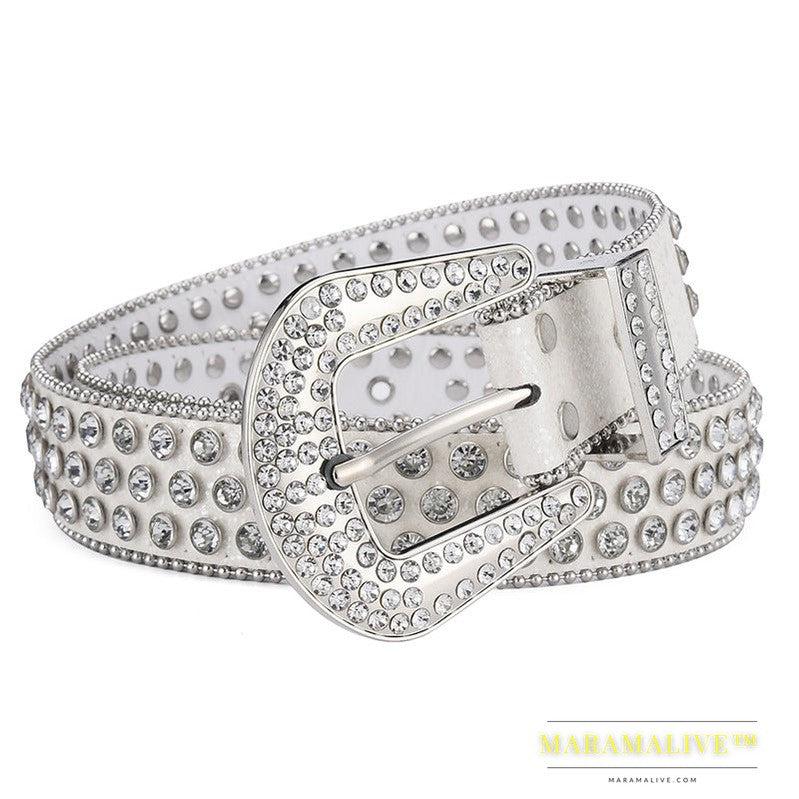 Men Women Alloy Belt Punk Rock Rivet Rhinestone