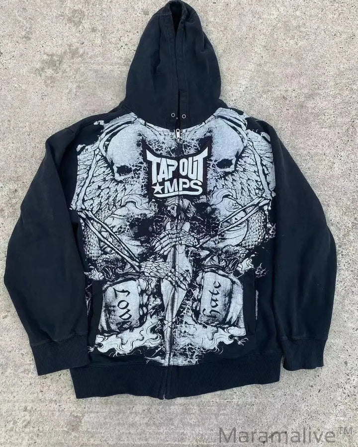 Men and Women's Gothic Skull Pattern Printing Hoodie, Hip Hop Casual Sweatshirt, Personality, Retro Hoodies, Streetwear New, Y2k