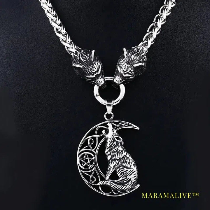 Men stainless steel necklace viking wolf head with Odin pendant norse talisman ethnic jewelry