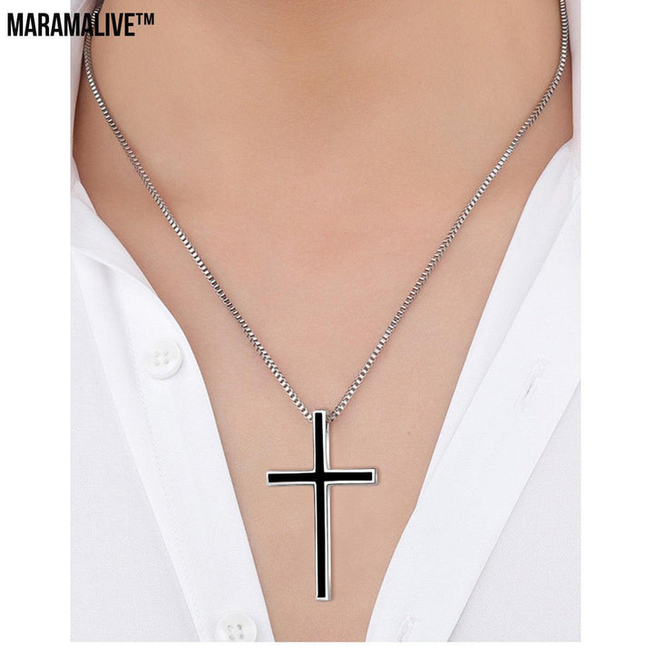 Men's Black Cross Pendant Jewelry 925 Sterling Silver Classic Cross Necklace