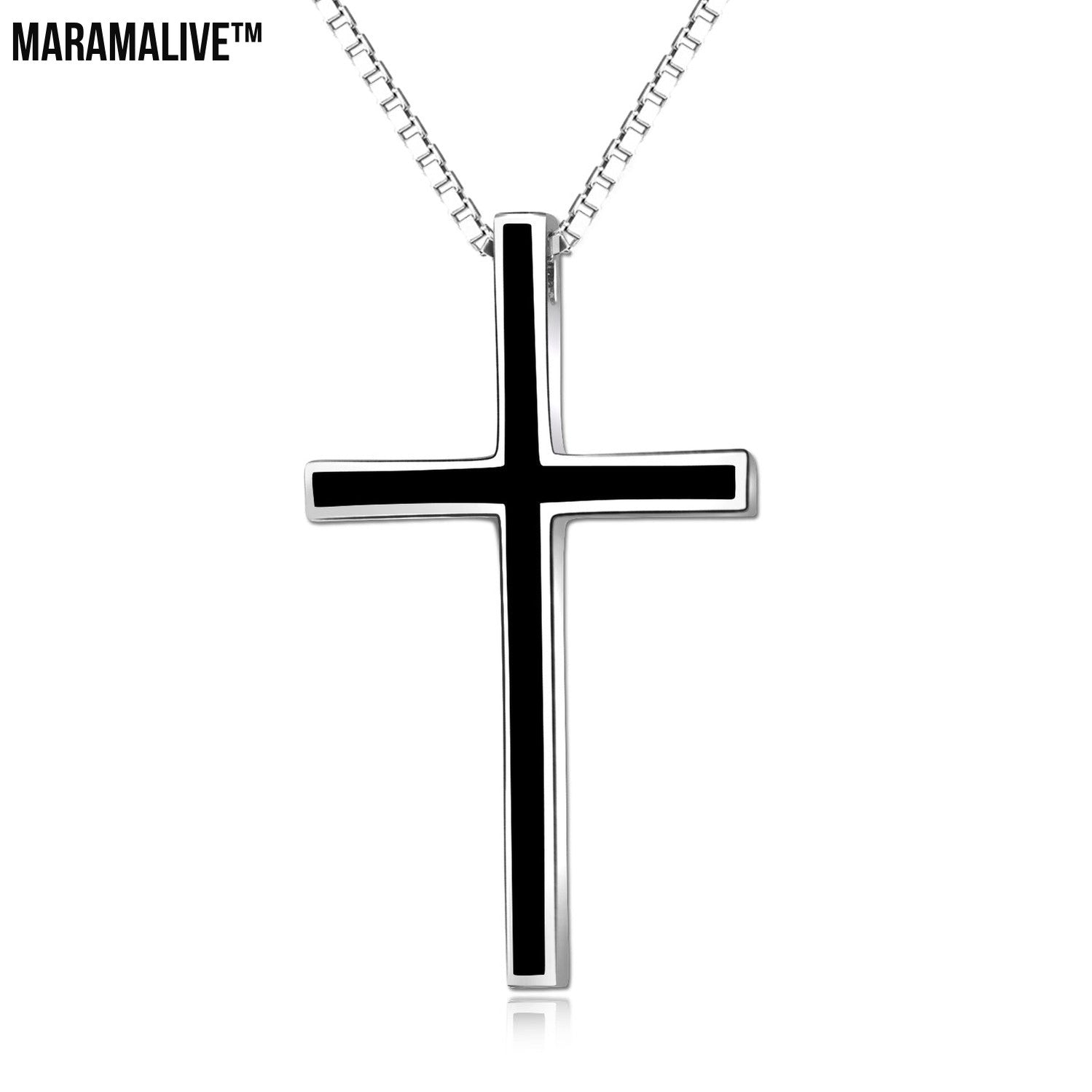 Men's Black Cross Pendant Jewelry 925 Sterling Silver Classic Cross Necklace