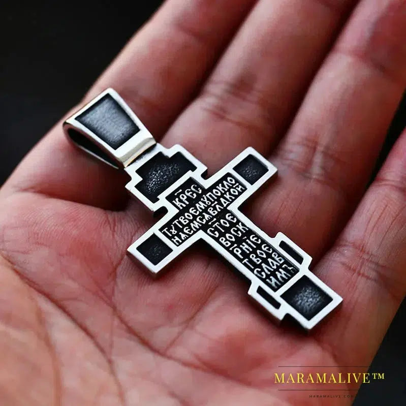 Men's Christian Stainless Steel Christ Jesus Pendant Eastern Orthodox Cross Pendant Chain Necklace Jewelry