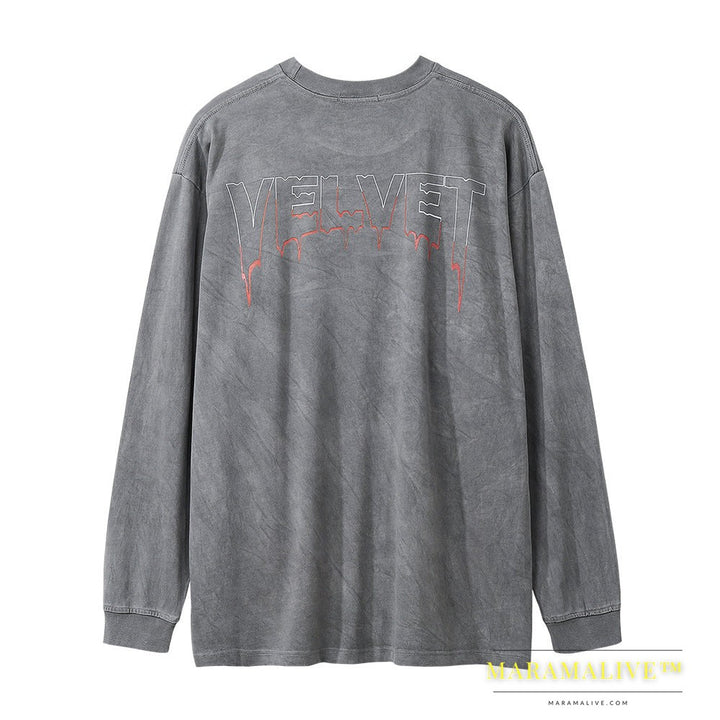 Men's Dark Character Old Washed Long-sleeved T-shirt