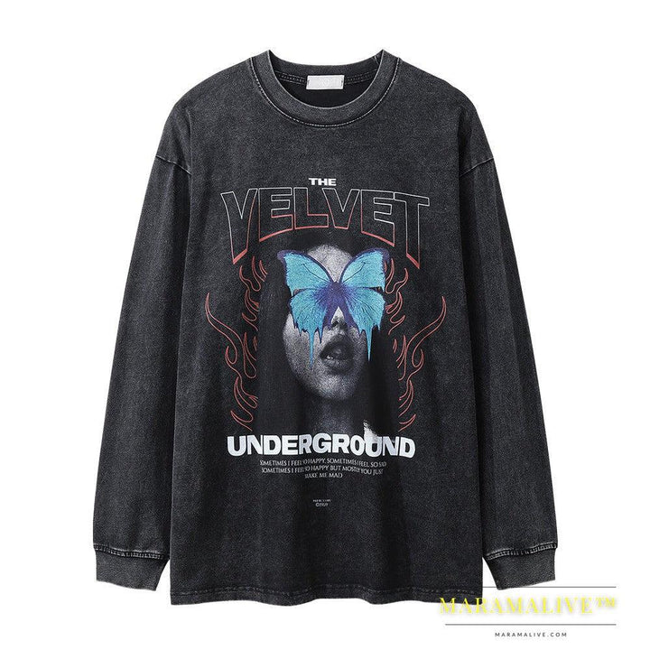 Men's Dark Character Old Washed Long-sleeved T-shirt