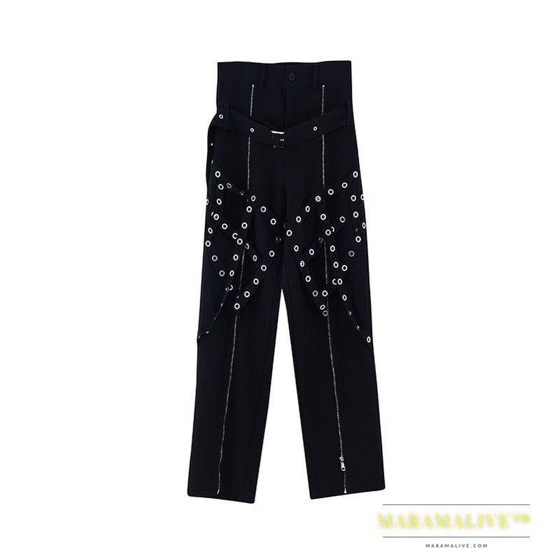 Men's Fashion Casual Irregular Studded Straps Function Work Pants