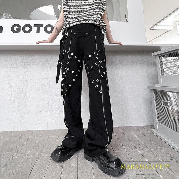 Men's Fashion Casual Irregular Studded Straps Function Work Pants