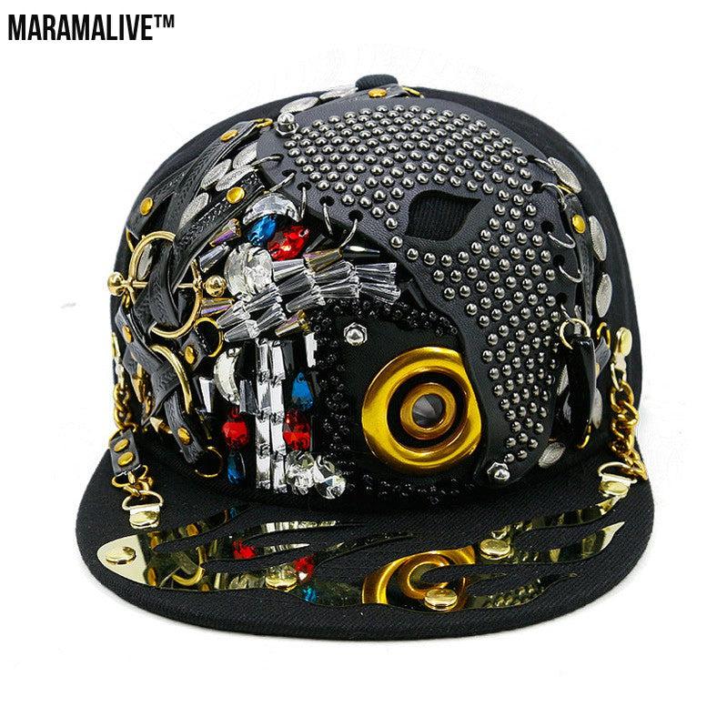 Men's Fashion Porous Skull Rivet Hip Hop Hat