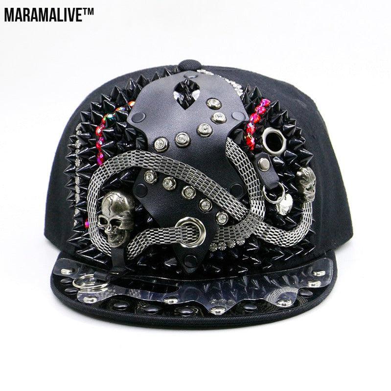 Men's Fashion Porous Skull Rivet Hip Hop Hat