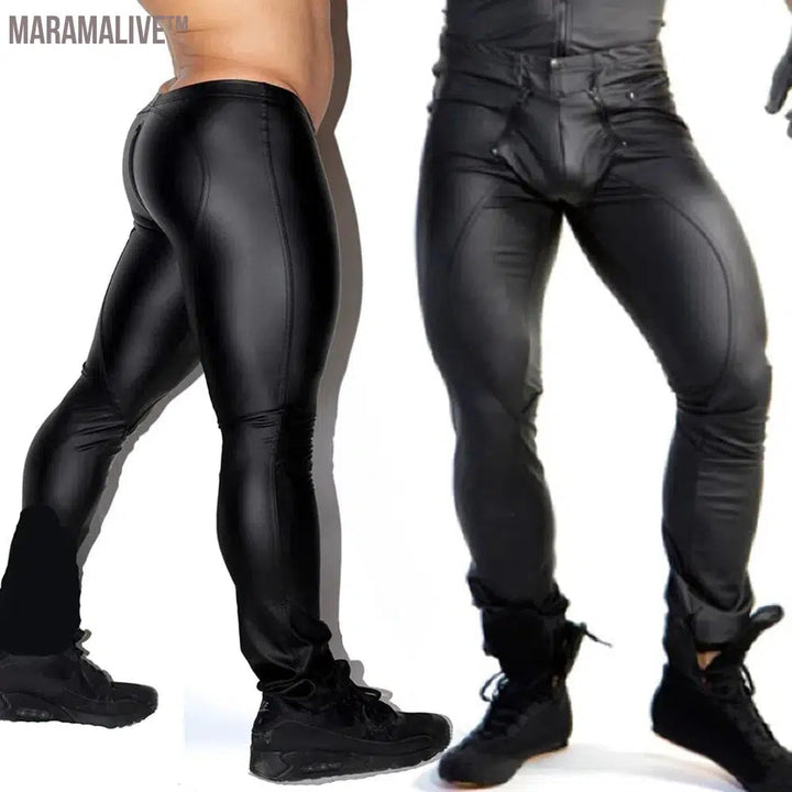 Men's Leather Trousers PU Leather Legging Wet Look Skinny Pouch Open Pants Pants Clubwear Tights Punk Clothing